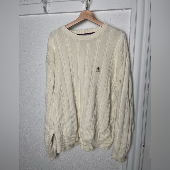 Tommy Hilfiger Cream Crewneck Cable Knit Sweater - Picture 1 of 6